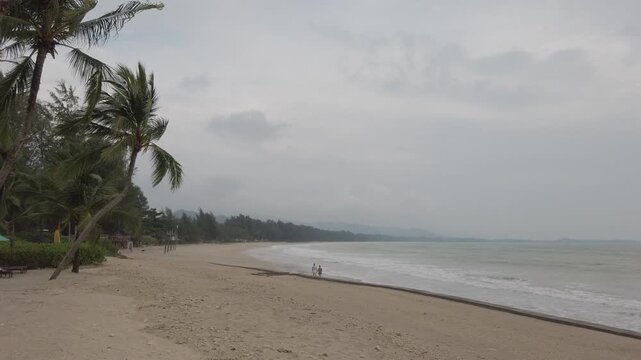 Landscape view at beach sea with heavy wind start blowing before stormy weather comming in Khao Lak area in south of Thailand.sea beach in cloudy day with heavy strong wind blowing