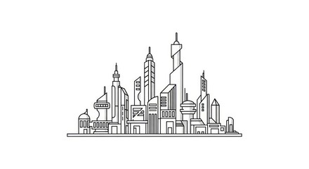 Naklejka premium Cityscape with modern skyscrapers and towers.