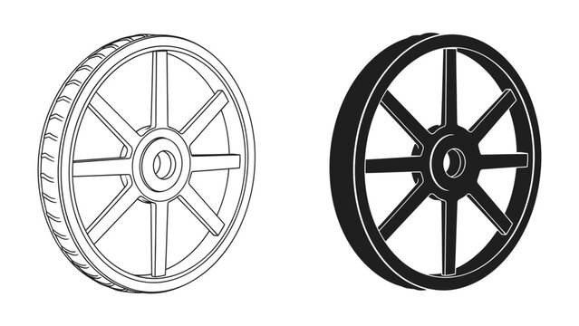 Vintage Wagon Wheel: A classic wagon wheel depicted in both line art and silhouette, showcasing its rustic design and historical significance.
