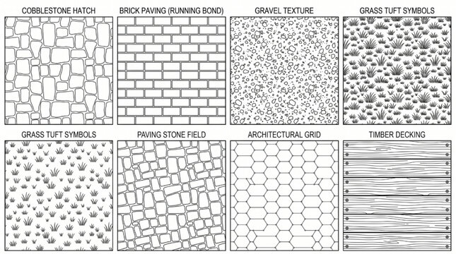  AutoCAD Landscape Hatch Patterns Grass Water Stone Wall Texture DWG Blocks
