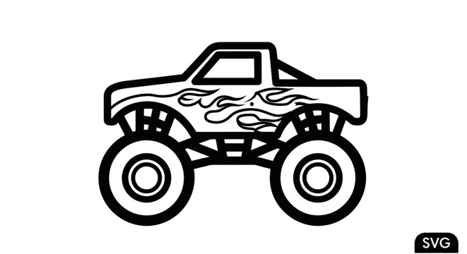Monster truck with flame design.