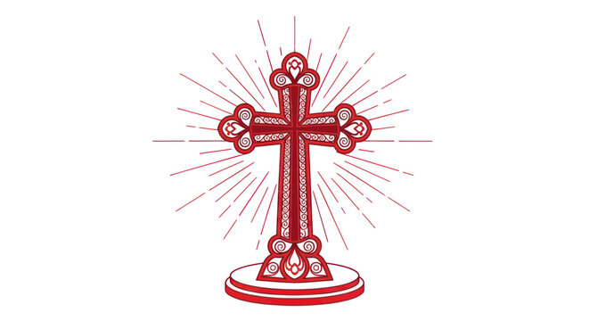 Red Christian Cross Symbol Religious Icon.