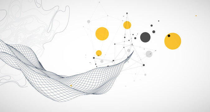 The abstract wave is made in a frame style. Template for science and technology presentation. Vector art.