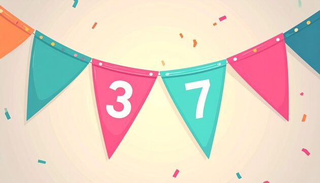 Festive Flag Garland with Number 37 for Birthday and Anniversary Party