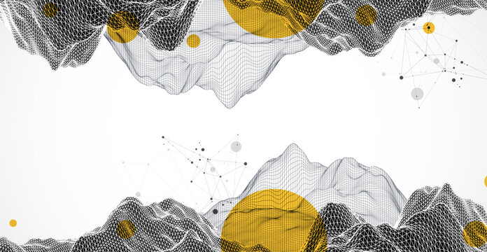 Abstract art wireframe background. Modern science or technology art elements. Surface illustration.