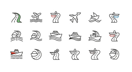 Fototapeta premium Collection of nautical and wave icons.