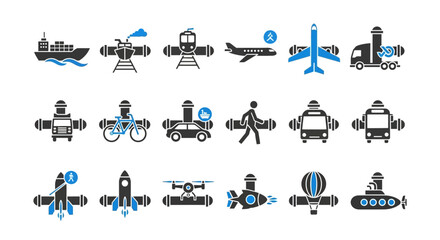 Transportation icons for travel and logistics. © aninurkha