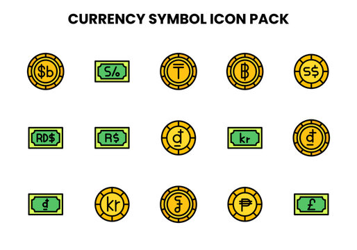 Currency Symbol Lineal Color Set Icons Pack