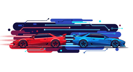 Red and blue sports car illustration. © nanik