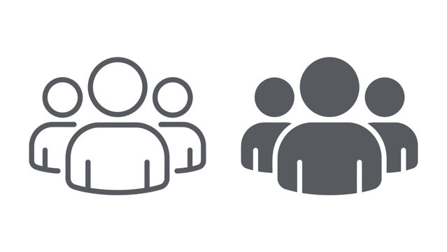 Group Iconography: A visual representation of people in group settings, with one outline icon and one filled icon, symbolizing community and togetherness.
