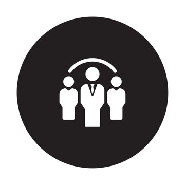 Team Silhouette Icon With Leader And Two Members White On Black Circle