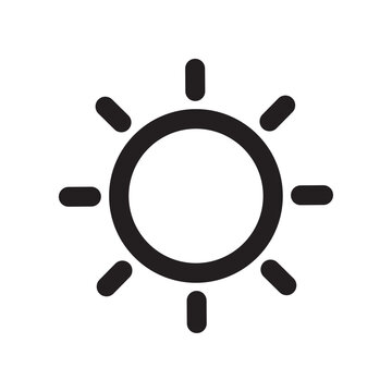 Sun icon with radiating lines a flat black silhouette on a white background