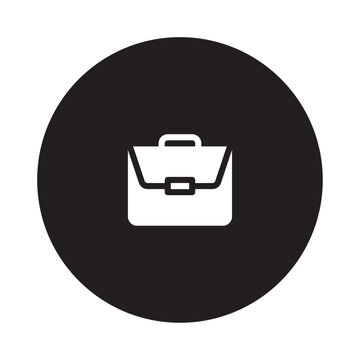 Briefcase icon white silhouette on black circular background simple flat design folder