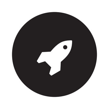 White Rocket Silhouette Against A Black Circular Background Flat Icon Design spacecraft