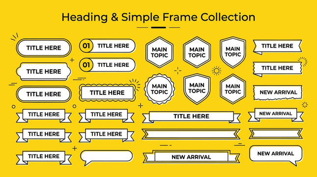 Vibrant yellow speech bubble design template with multiple title placeholders and caption frames for headings, labels, and product captions