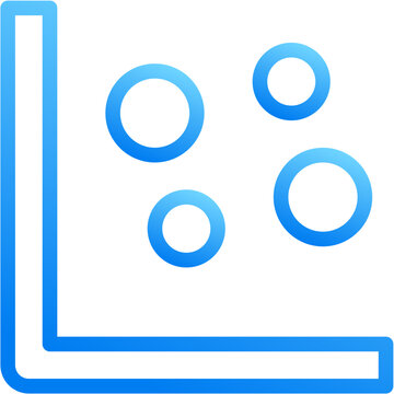 Scatter chart icon with blue gradient stroke outline for scatter chart data analytics points plot statistics correlation graph visual dot on transparent background