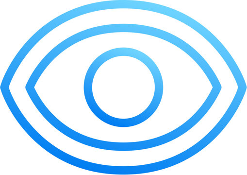 Show eye visible icon with blue gradient stroke outline for show eye visible view reveal see look display unhide open expose watch preview on transparent background