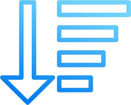 Sort down icon with blue gradient stroke outline for sort down descending order filter arrow arrange list rank reverse z to a decrease on transparent background