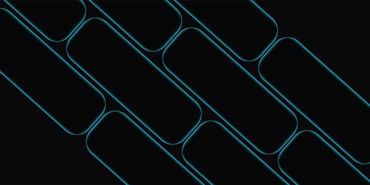 Modern Neon Geometric Background with Glowing Blue Rounded Rectangles on Black