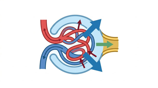 Diagram of the renal corpuscle and glomerulus filtration process.