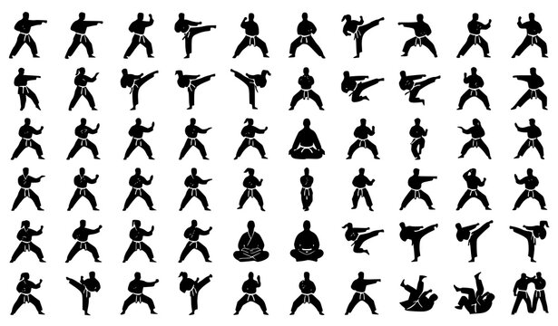 Martial Arts Master Silhouette Set Karate Kung Fu Fighter Vector Collection