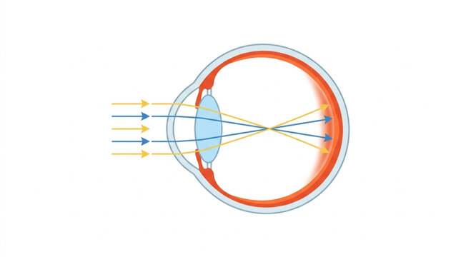 Diagram of the human eye showing light refraction and focus.