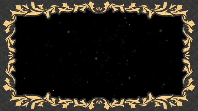 Ornate vintage border showcases intricate golden floral scrollwork surrounding a dark central field with light dust.