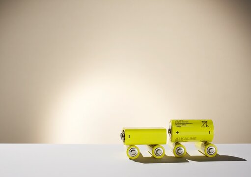 Yellow battery arranged as toy car for electric mobility