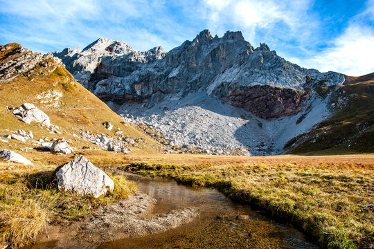 Scenic stream in Grosses Walsertal valley in the Austrian Alps