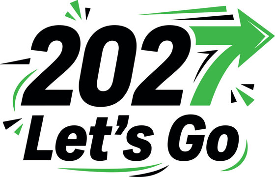 Bold typography with '2027 Let's Go' on a t-shirt during a dynamic graphic presentation