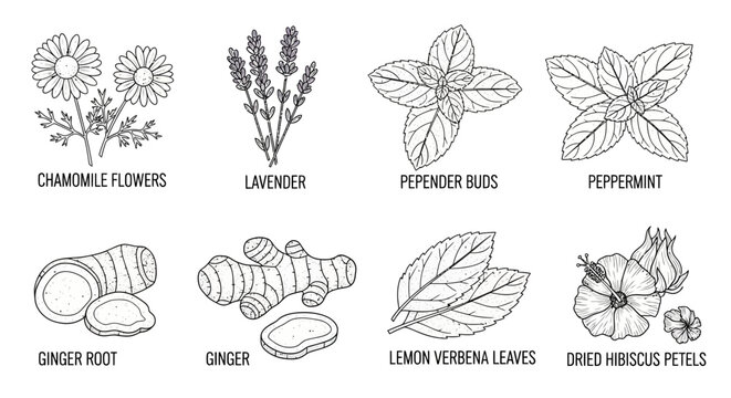 Herbs and spices botanical illustrations.