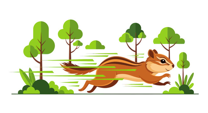 Brown Chipmunk Running Fast Outdoors.