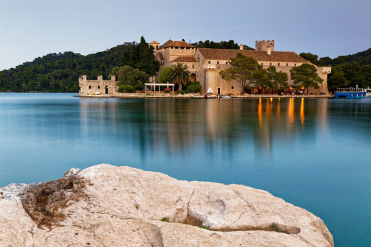 Croatia, Dalmatia, Dubrovnik-Neretva, Mljet Island, St. Mary Island, Benedictine monastery, Veliko jezero lake