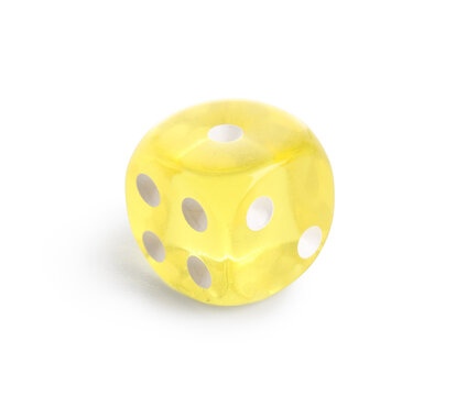 Yellow game dice on white background