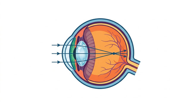 Detailed anatomical illustration of the human eye cross-section.