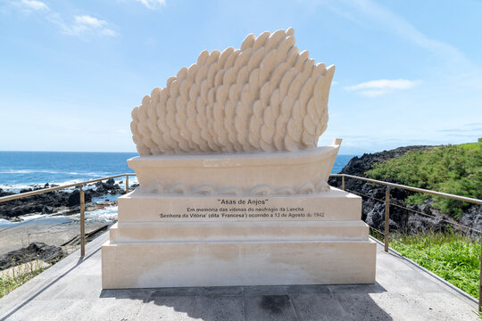 Asas de Anjos or Angel's Wings sculpture by Carlos Oliveira. Landmark on Corvo Azores, Portugal