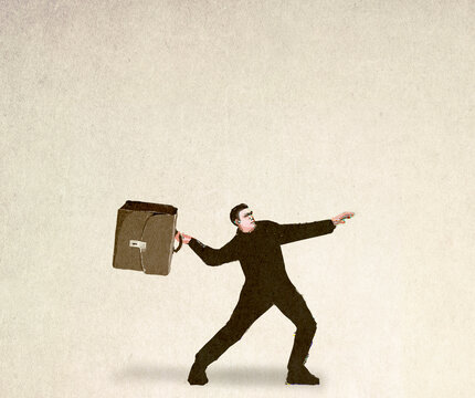 Illustration of man throwing briefcase symbolizing quitting job