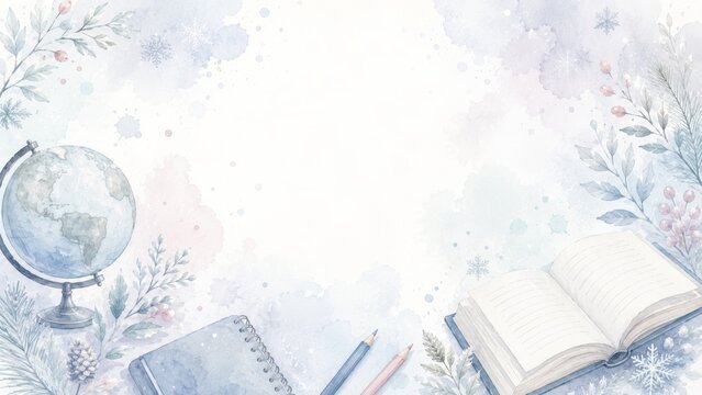 Winter Geography Classroom Watercolor Frame