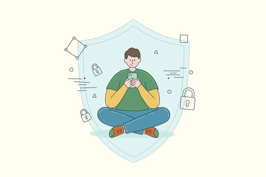 Mobile working cyber security and data protection illustration