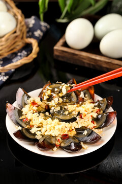 Chinese Century Eggs with Vinegar Cold Appetizer - Traditional Preserved Eggs Various Flavors Pine Garnish