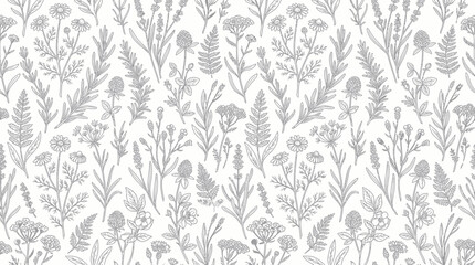 Seamless pattern of sketched medicinal herbs and wildflowers © ninis