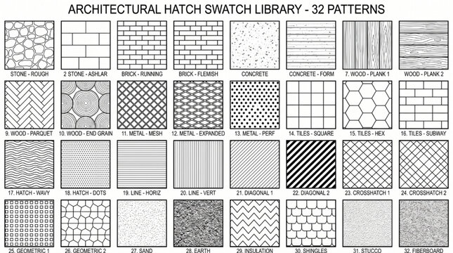 Architectural Landscape Hatch Patterns Vector Texture Elements Collection for CAD