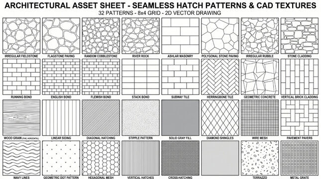 Professional CAD Hatch Pattern Bundle Landscape Architecture Stone Grass Tile Elements
