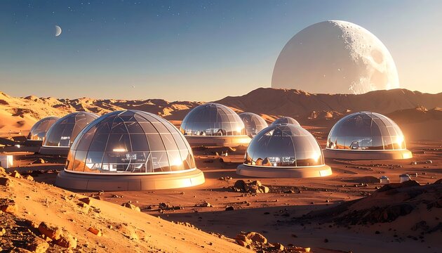A futuristic colony on a barren planet with domes (4)