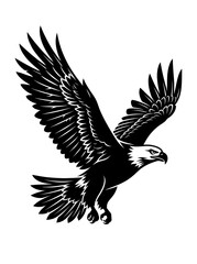 Naklejka premium Black and white flying bald eagle silhouette icon
