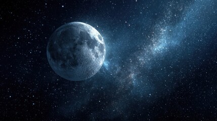 Fototapeta premium Dramatic view of the moon in a starry night sky with celestial features
