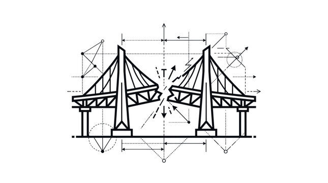 Broken cable stayed bridge structural collapse engineering diagram
