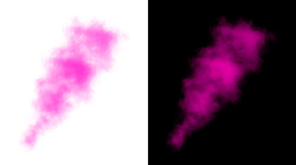 Fototapeta premium Pink thick smoke puff isolated on transparent background with soft alpha channel for visual effects design element for game animation and motion graphics.