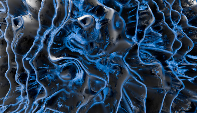 Abstract blue fluid metallic wave background texture