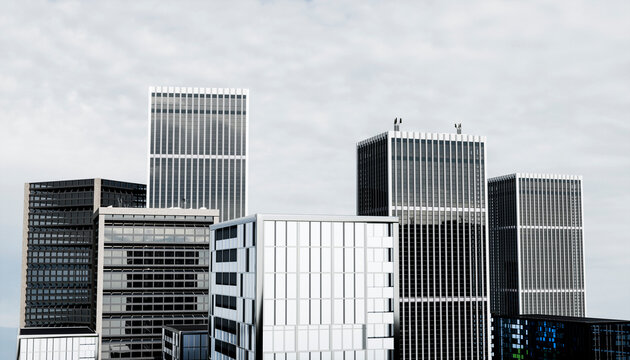 Modern city skyline with corporate office towers